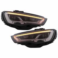 Μπροστινά Φανάρια Set Για Audi A3 8V 12-16 DRL Full Led & Led Signal Μαύρα  Με Μοτέρ Carner