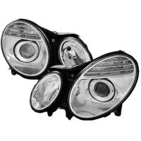 Μπροστινά Φανάρια Set Για Mercedes-Benz E-Class W211 02-06 Χρωμίου Facelift Look H7/H7 (Halogen) Με Μοτέρ Depo