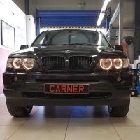 Μπροστινά Φανάρια Set Για Bmw X5 E53 99-03 Angel Eyes Μαύρα Xenon D2S/H7 Με Μοτέρ Depo