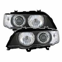 Μπροστινά Φανάρια Set Για Bmw X5 E53 99-03 Angel Eyes Μαύρα Xenon D2S/H7 Με Μοτέρ Depo