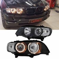 Μπροστινά Φανάρια Set Για Bmw X5 E53 99-03 Angel Eyes Μαύρα Xenon D2S/H7 Με Μοτέρ Depo