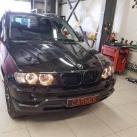 Μπροστινά Φανάρια Set Για Bmw X5 E53 99-03 Angel Eyes Μαύρα Xenon D2S/H7 Με Μοτέρ Depo