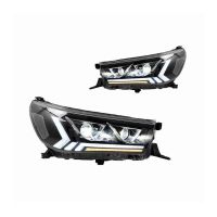 Μπροστινά Φανάρια Set Για Toyota Hilux Revo 15-19 Με Dynamic Start DRL &  Φλας Μαύρα Με Μοτέρ VLand