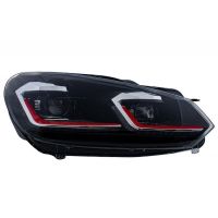 Μπροστινά Φανάρια Set Για Vw Golf VI (6) 08-12 DRL & Led Signal Dynamic Look Golf 7,5 Μαύρα Με Κόκκινη Γραμμή H7 Με Μοτέρ Carner