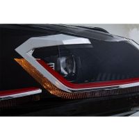 Μπροστινά Φανάρια Set Για Vw Golf VI (6) 08-12 DRL & Led Signal Dynamic Look Golf 7,5 Μαύρα Με Κόκκινη Γραμμή H7 Με Μοτέρ Carner