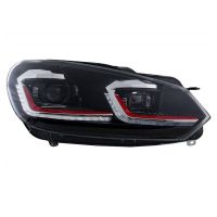 Μπροστινά Φανάρια Set Για Vw Golf VI (6) 08-12 DRL & Led Signal Dynamic Look Golf 7,5 Μαύρα Με Κόκκινη Γραμμή H7 Με Μοτέρ Carner