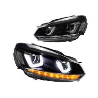 Μπροστινά Φανάρια Set Για Vw Golf VΙ (6) 08-12 DRL U-Type & Dynamic Φλας Μαύρα H7/H7 Με Μοτέρ VLand