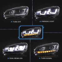 Μπροστινά Φανάρια Set Για Vw Golf VΙ (6) 08-12 DRL U-Type & Dynamic Φλας Μαύρα H7/H7 Με Μοτέρ VLand