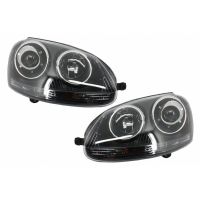Μπροστινά Φανάρια Set Για Vw Golf V (5) 03-08 Bi-Xenon Projectors GTI / R32 Look Μαύρα H7/H7 Με Μοτέρ & E-Mark Carner