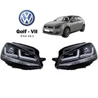 Μπροστινά Φανάρια Set Για Vw Golf VII (7) 12-17 DRL Full Led Halogen Version Black/Chrome LEDHL103-CM RHD (Δεξιοτίμονα) Osram Ledriving