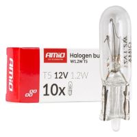 Amio - Λάμπες Αλογόνου T5 12V 1.2W Βάση W2x4.6d Λευκές για Φωτισμό Καντράν & Διακοπτών - 10 τεμ. (04412/AM)