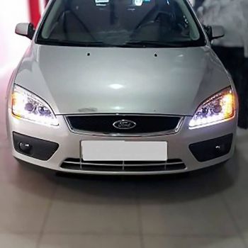 Μπροστινά Φανάρια Set Για Ford Focus 04-08 DRL & Led Φλας Χρωμίου H1/H1 JunYan