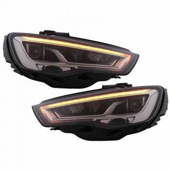 Μπροστινά Φανάρια Set Για Audi A3 8V 12-16 DRL Full Led & Led Signal Μαύρα  Με Μοτέρ Carner