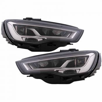 Μπροστινά Φανάρια Set Για Audi A3 8V 12-16 DRL Full Led & Led Signal Μαύρα  Με Μοτέρ Carner