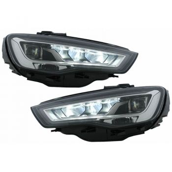 Μπροστινά Φανάρια Set Για Audi A3 8V 12-16 DRL Full Led & Led Signal Μαύρα  Με Μοτέρ Carner