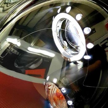 Μπροστινά Φανάρια Set Για Mini Cooper (R55/56/57/58/59) 06-13 Angel Eyes Μαύρα H9 Με Μοτέρ JunYan