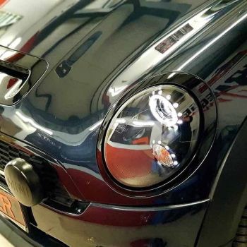 Μπροστινά Φανάρια Set Για Mini Cooper (R55/56/57/58/59) 06-13 Angel Eyes Μαύρα H9 Με Μοτέρ JunYan