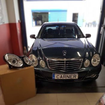 Μπροστινά Φανάρια Set Για Mercedes-Benz E-Class W211 02-06 Χρωμίου Facelift Look H7/H7 (Halogen) Με Μοτέρ Depo