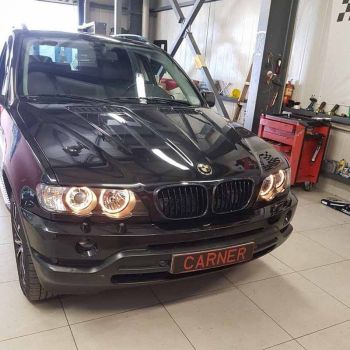 Μπροστινά Φανάρια Set Για Bmw X5 E53 99-03 Angel Eyes Μαύρα Xenon D2S/H7 Με Μοτέρ Depo