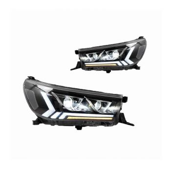 Μπροστινά Φανάρια Set Για Toyota Hilux Revo 15-19 Με Dynamic Start DRL &  Φλας Μαύρα Με Μοτέρ VLand