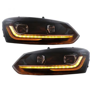 Μπροστινά Φανάρια Set Για Vw Polo 6R/6C 09-17 DRL New Design & Dynamic Φλας H7 Με Μοτέρ Carner