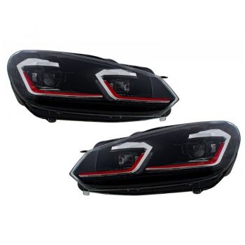 Μπροστινά Φανάρια Set Για Vw Golf VI (6) 08-12 DRL & Led Signal Dynamic Look Golf 7,5 Μαύρα Με Κόκκινη Γραμμή H7 Με Μοτέρ Carner