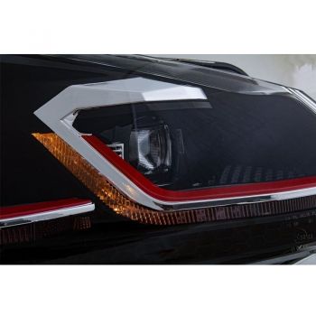 Μπροστινά Φανάρια Set Για Vw Golf VI (6) 08-12 DRL & Led Signal Dynamic Look Golf 7,5 Μαύρα Με Κόκκινη Γραμμή H7 Με Μοτέρ Carner
