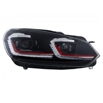 Μπροστινά Φανάρια Set Για Vw Golf VI (6) 08-12 DRL & Led Signal Dynamic Look Golf 7,5 Μαύρα Με Κόκκινη Γραμμή H7 Με Μοτέρ Carner