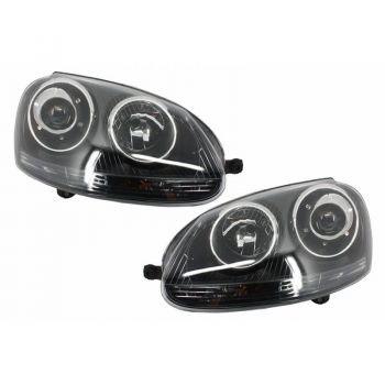 Μπροστινά Φανάρια Set Για Vw Golf V (5) 03-08 Bi-Xenon Projectors GTI / R32 Look Μαύρα H7/H7 Με Μοτέρ & E-Mark Carner
