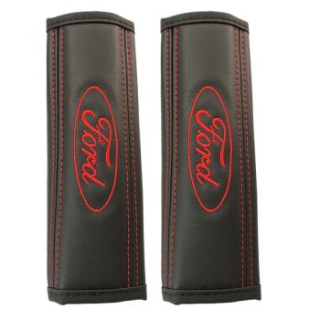Μαξιλαράκια ζώνης FORD 22 X 7,5 cm από PVC δερματίνη σε μαύρο χρώμα με κόκκινο, ραμμένο logo και αυτοκόλλητες ταινίες τύπου velcro Race Axion - 2 τεμάχια