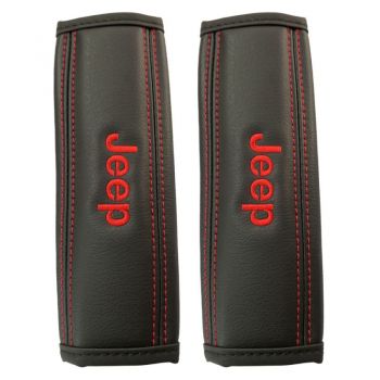 Μαξιλαράκια ζώνης JEEP 22 X 7,5 cm από PVC δερματίνη σε μαύρο χρώμα με κόκκινο, ραμμένο logo και αυτοκόλλητες ταινίες τύπου velcro Race Axion - 2 τεμάχια