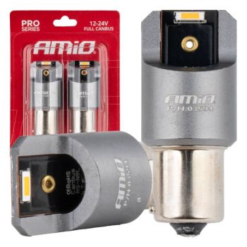 ΛΑΜΠΑΚΙΑ PY21W BAU15s 12/24V 6.000K 2xSMD LED FULL CAN-BUS ΠΟΡΤΟΚΑΛΙ PRO SERIES AMIO - 2 Τεμ.