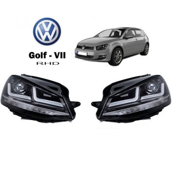 Μπροστινά Φανάρια Set Για Vw Golf VII (7) 12-17 DRL Full Led Halogen Version Black/Chrome LEDHL103-CM RHD (Δεξιοτίμονα) Osram Ledriving