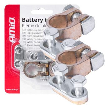 Amio – Πόλοι Μπαταρίας Ευρωπαϊκού Τύπου Ορείχαλκου για Σταθερή Σύνδεση & Αξιόπιστη Εκκίνηση – 2 Τεμ. (01392/AM)