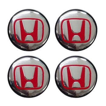 HONDA ΤΑΠΕΣ ΚΕΝΤΡΟΥ ΖΑΝΤΑΣ ΧΡΩΜΙΟ/ΚΟΚΚΙΝΟ ΚΟΥΜΠΩΤΕΣ (ΕΣΩΤΕΡ. 56mm & ΕΞΩΤΕΡ. 58mm) 4ΤΕΜ.