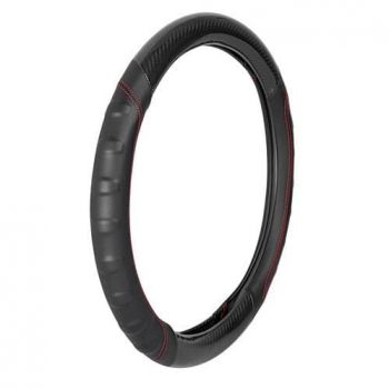 ΚΑΛΥΜΜΑ ΤΙΜΟΝΙΟΥ BULLET 35/37cm (S) - ΜΑΥΡΟ/ΚΟΚΚΙΝΟ - CARBON - ΔΕΡΜΑΤΙΝΗ