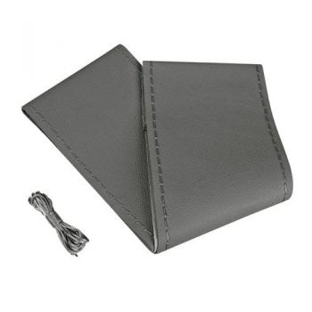 Κάλυμμα Τιμονιού Δερμάτινο Ραφτό PREMIUM (L) 37/39cm γκρι