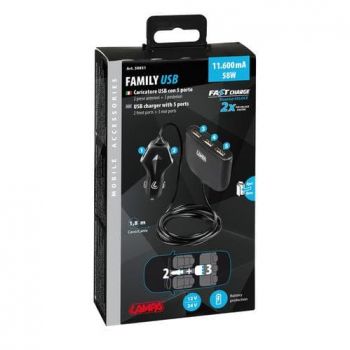 ΦΟΡΤΙΣΤΗΣ ΑΝΑΠΤΗΡΑ FAMILY ME 5 USB 12/24V 11600mA 58W ΜΕ ΚΑΛΩΔΙΟ 180cm SILVER LINE